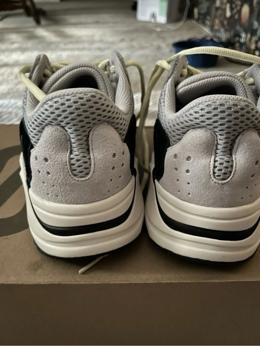 adidas Yeezy Men’s Athletic Sneakers in Black, Gray, White with Orange Accent